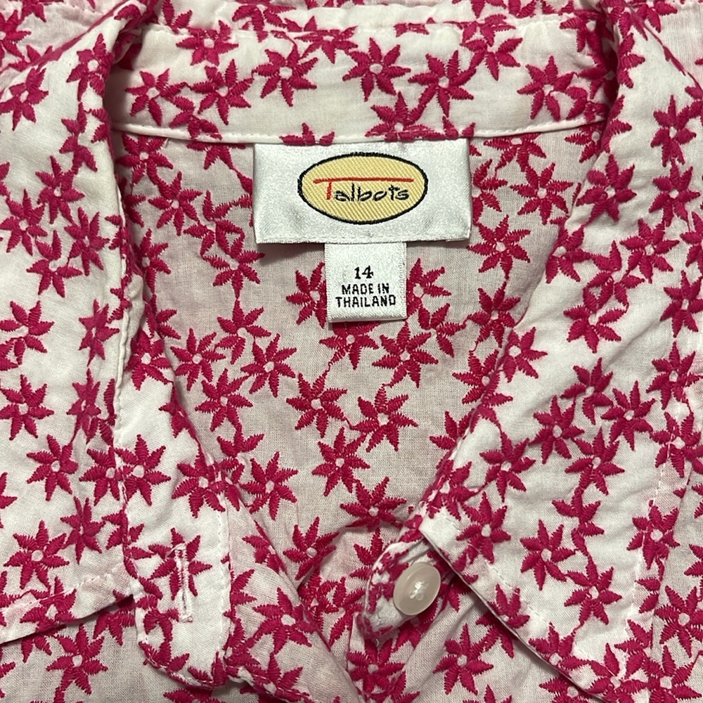 Talbots Women’s Pink Starts Embroidery Sleeveless Button & Tie Front Top Sz 14 - Picture 17 of 17